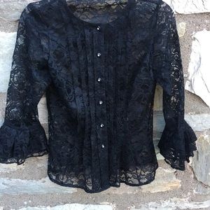 Sheer Black Lace Top Ruffle Sleeves
